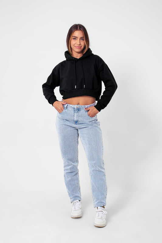 Cropped Moletom feminino 2 Cabos - Preto