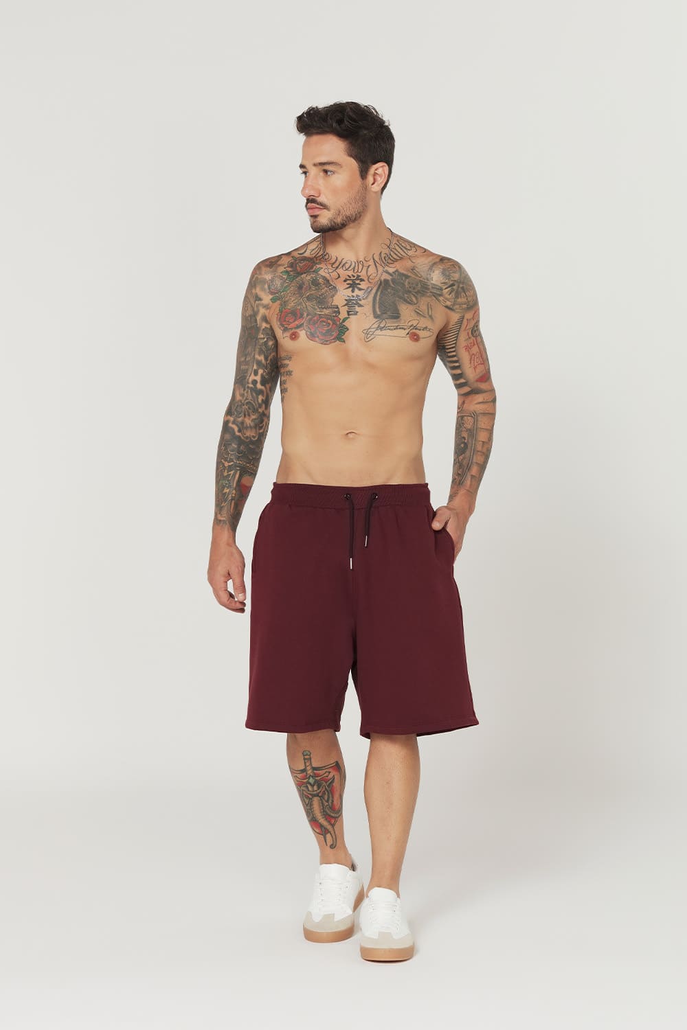Bermuda Moletom Streetwear  - Bordô