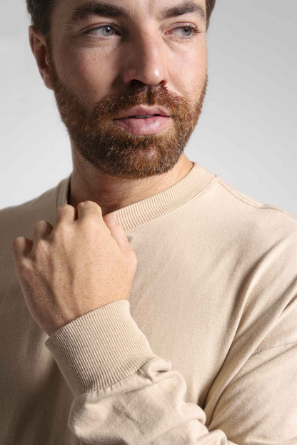 Camiseta manga longa Heavy Oversized - bege folhagem