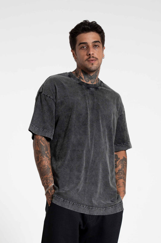 Camiseta Heavy Oversized - preto marmorizado