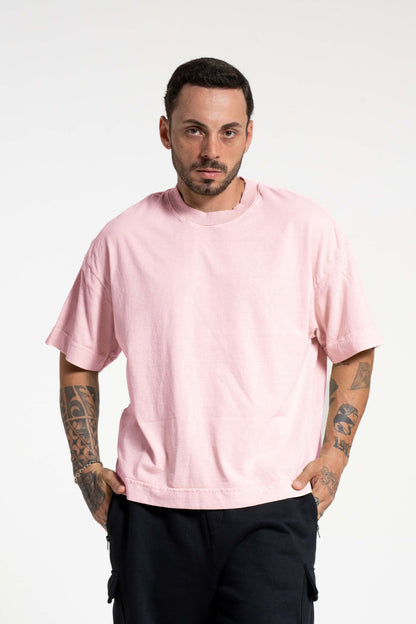 Camiseta heavy oversized boxy - Rosa crepe