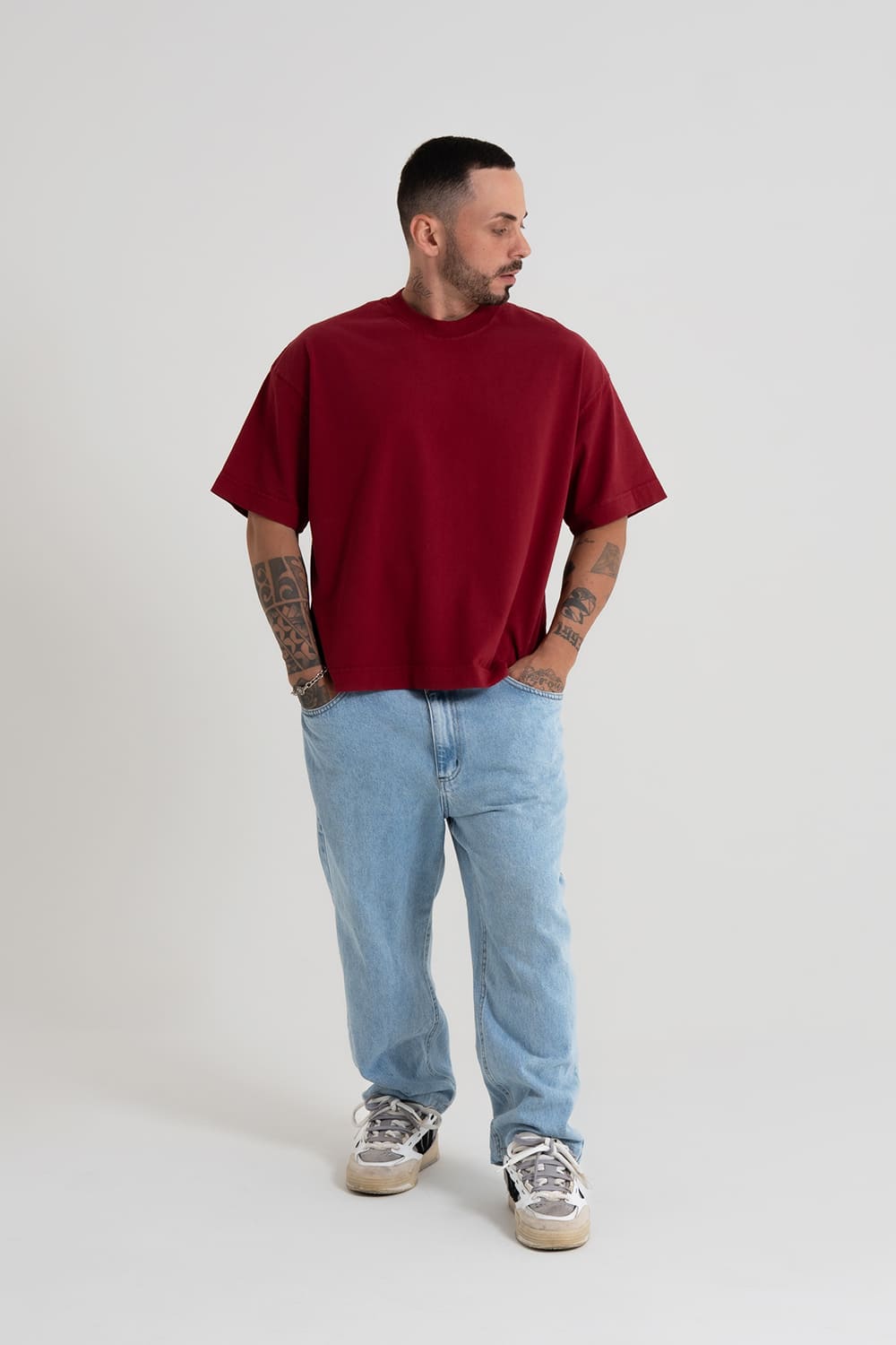 ￼Camiseta Heavy oversized Boxy - Vermelho Crepúsculo