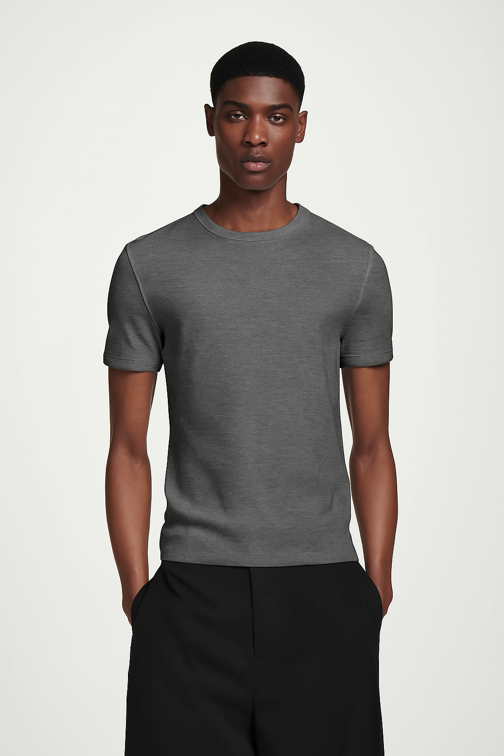 Pack com 3 camisetas slim caneladas - preto | vermelho | cinza