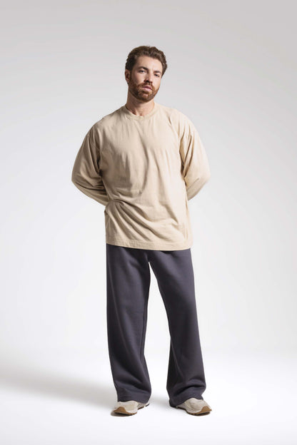 Camiseta manga longa Heavy Oversized - bege folhagem