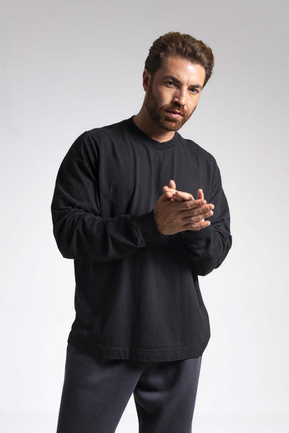 Camiseta manga longa Heavy Oversized - preto